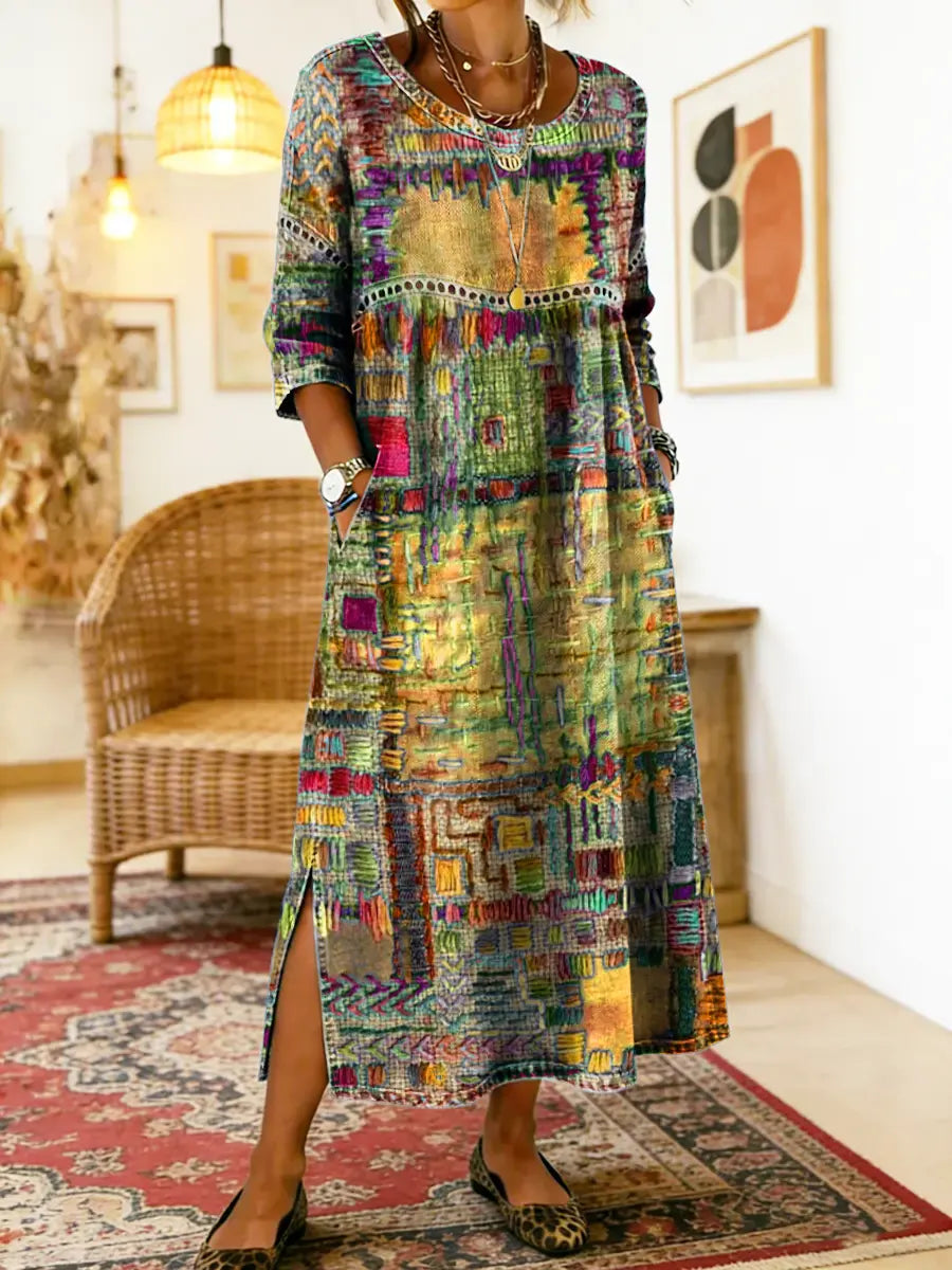 Eryn™ - Vestido Colorido con Patchwork Étnico