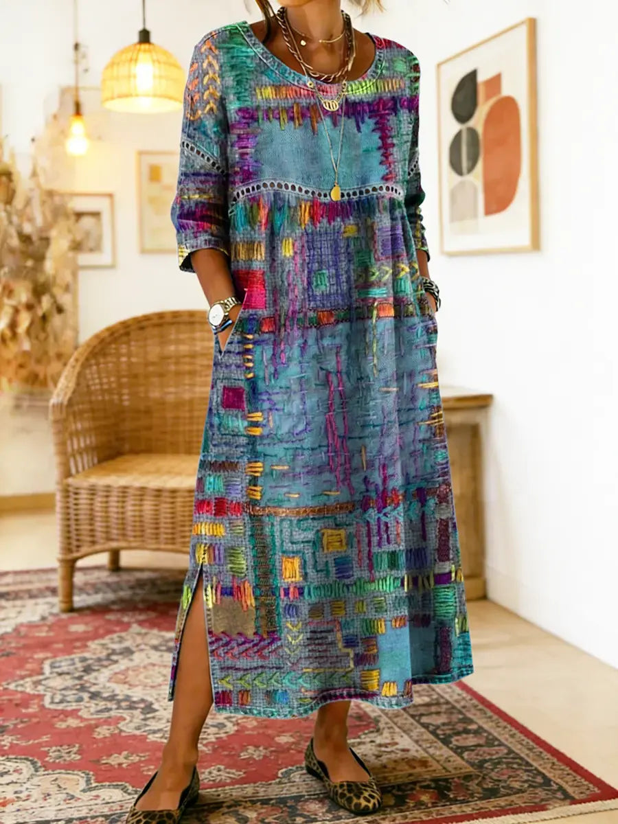 Eryn™ - Vestido Colorido con Patchwork Étnico