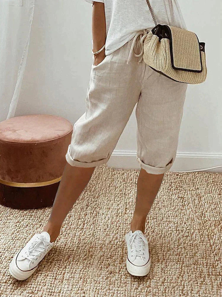 Mel - Pantalones Cortos de Algodón-Lino para Mujer